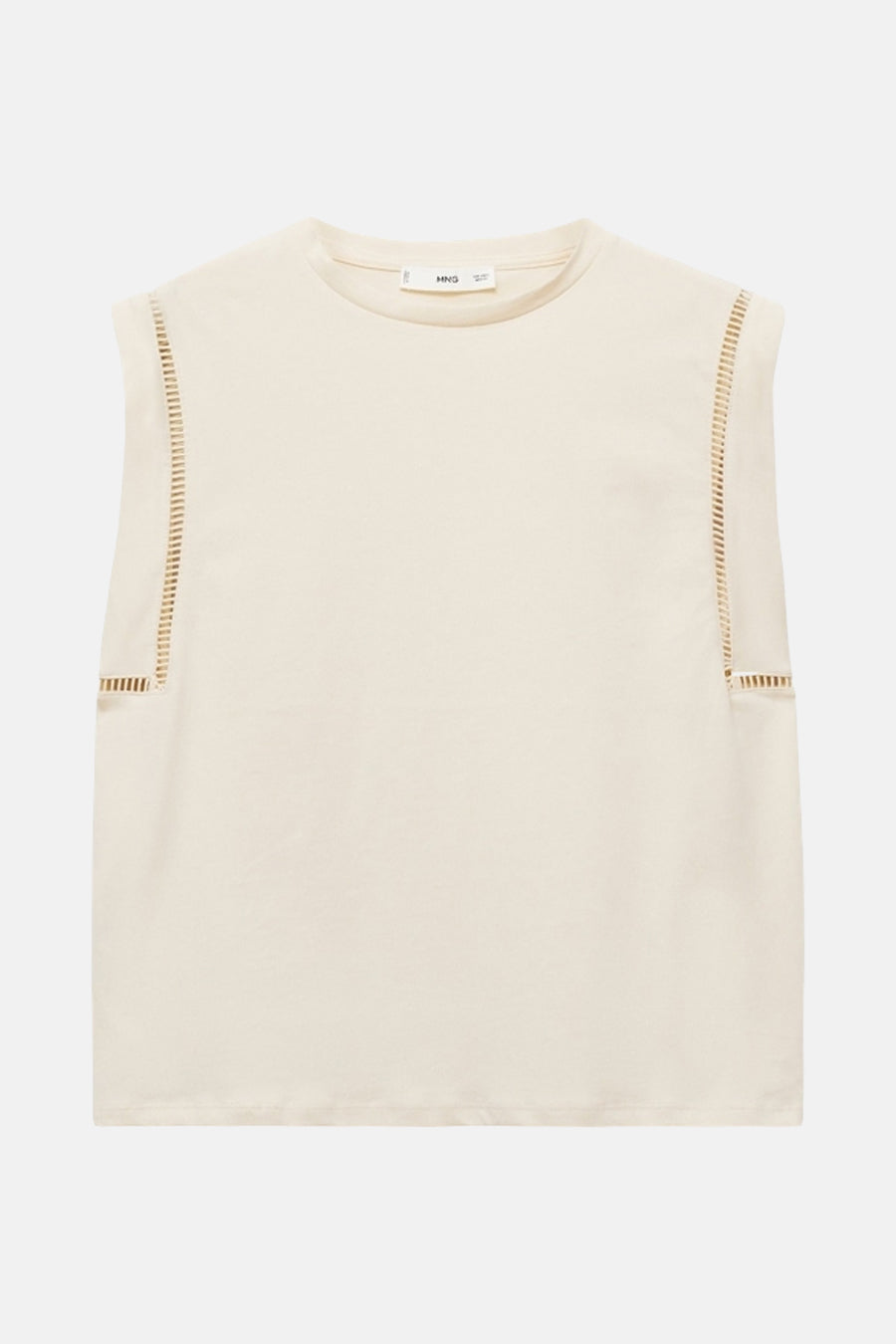 Beige mouwloze top van MANGO, met uitgesneden detail op de schouders.
