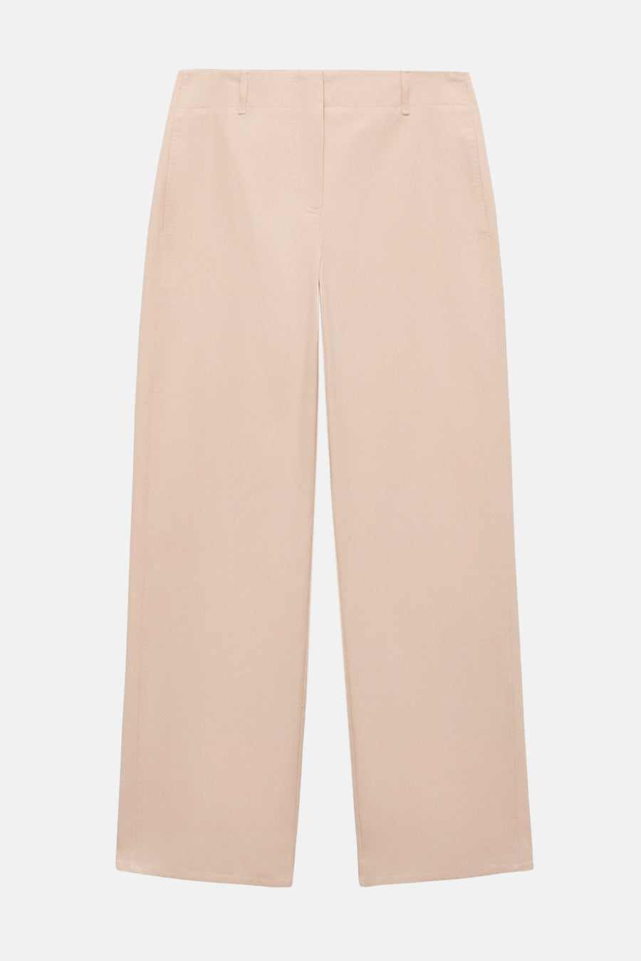 Pantalon écru de MANGO, coupe ample et droite, avec poches latérales discrètes.