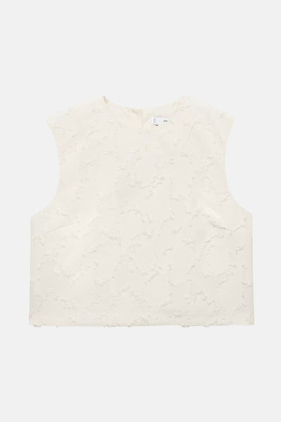 Ecru mouwloos blouse van MANGO, met een subtiele reliëftextuur over het hele oppervlak.