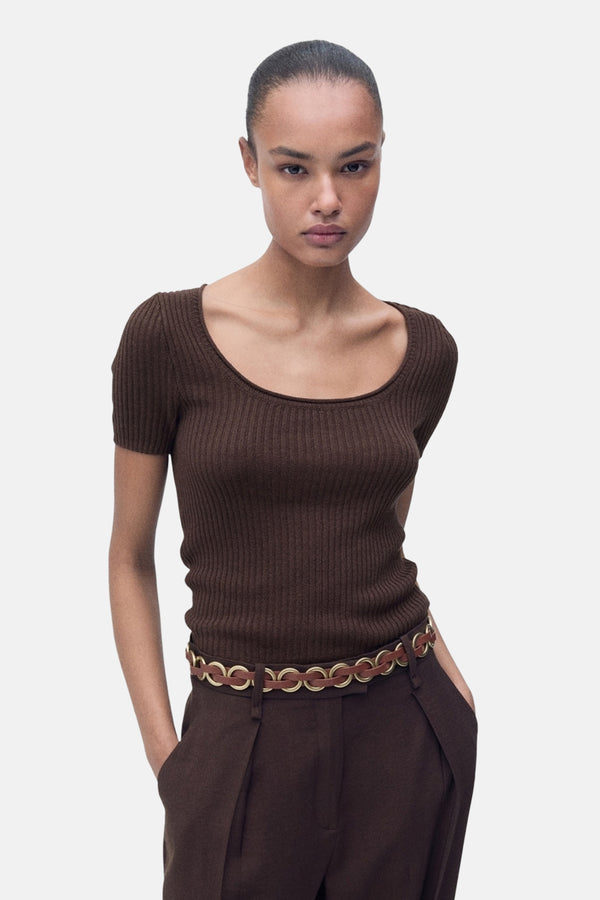 Pull col rond Brun - MANGO