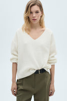 Pull col V Blanc - MANGO