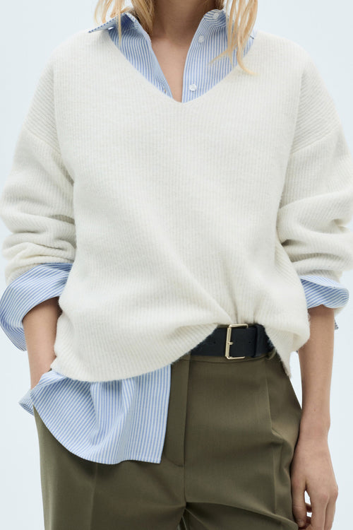 Pull col V Blanc - MANGO