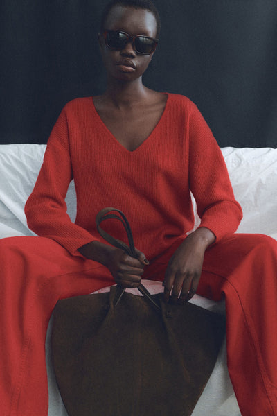 Pull col V Rouge - MANGO
