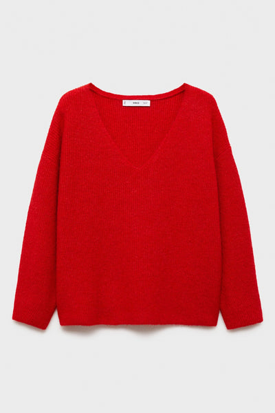 Pull col V Rouge - MANGO