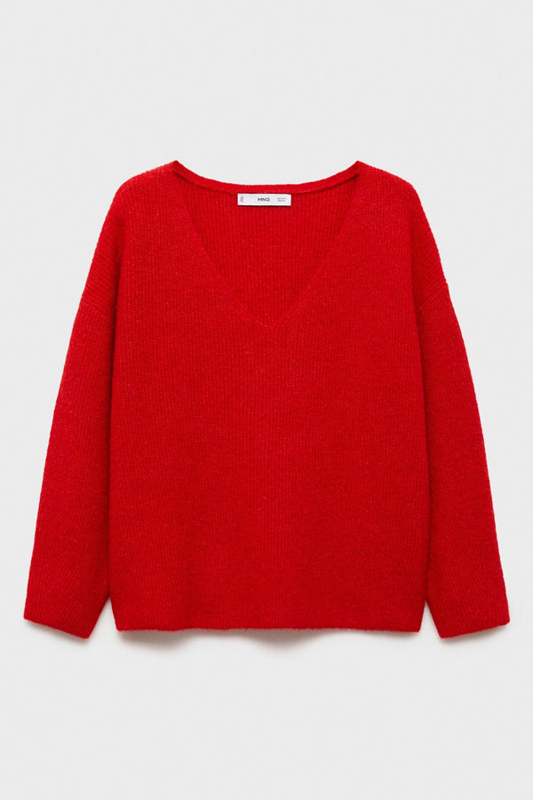 Pull col V Rouge - MANGO