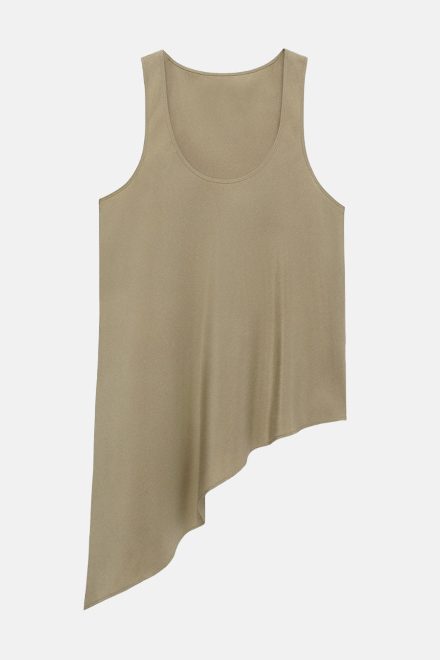Blouse kaki sans manches de MANGO avec ourlet asymétrique.