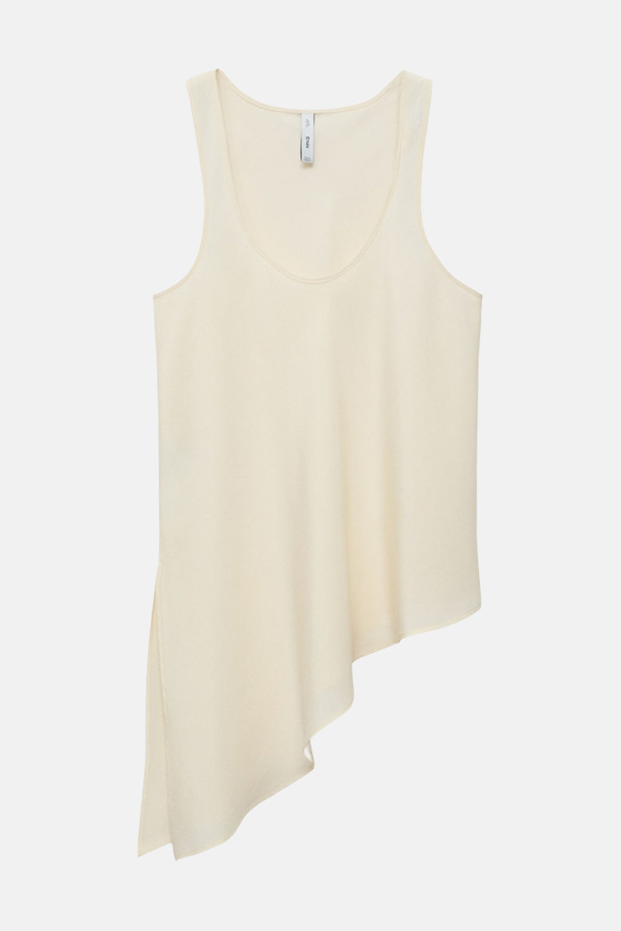 Ecru mouwloos blouse van MANGO, asymmetrische snit met een afhangende zoom.