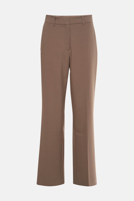 Bruine broek van MANGO, rechte en wijde pasvorm, met riemlussen.