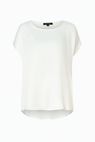 Ecru T-shirt met korte mouwen van MORE & MORE, losse pasvorm op een witte achtergrond.
