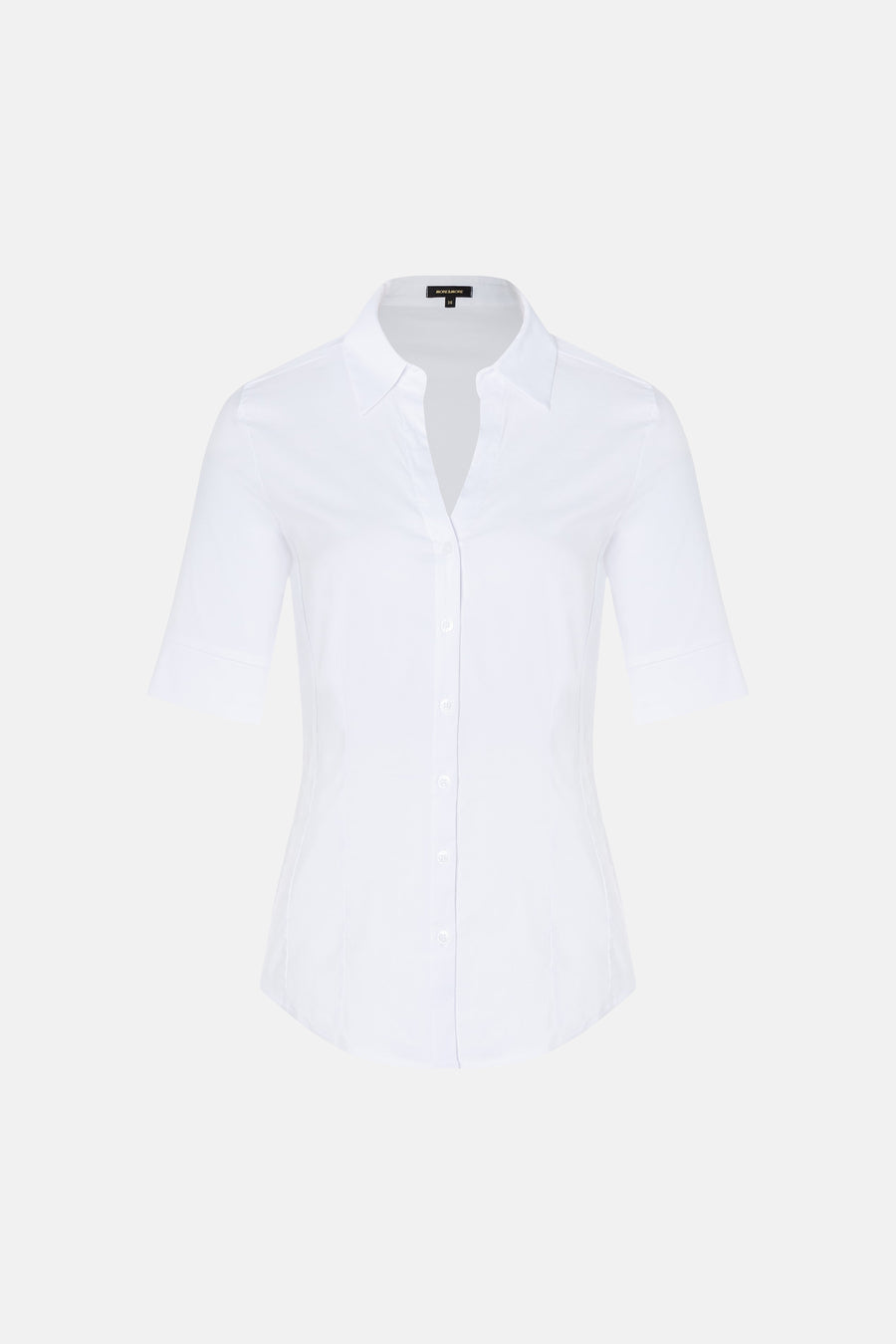 Wit blouse van MORE & MORE met korte mouwen, klassieke kraag, getailleerde pasvorm en witte knopen.