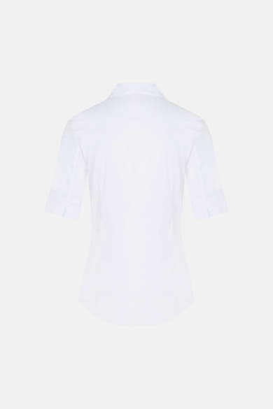 Wit MORE & MORE blouse met 3/4 mouwen en klassieke kraag, achterzijde.