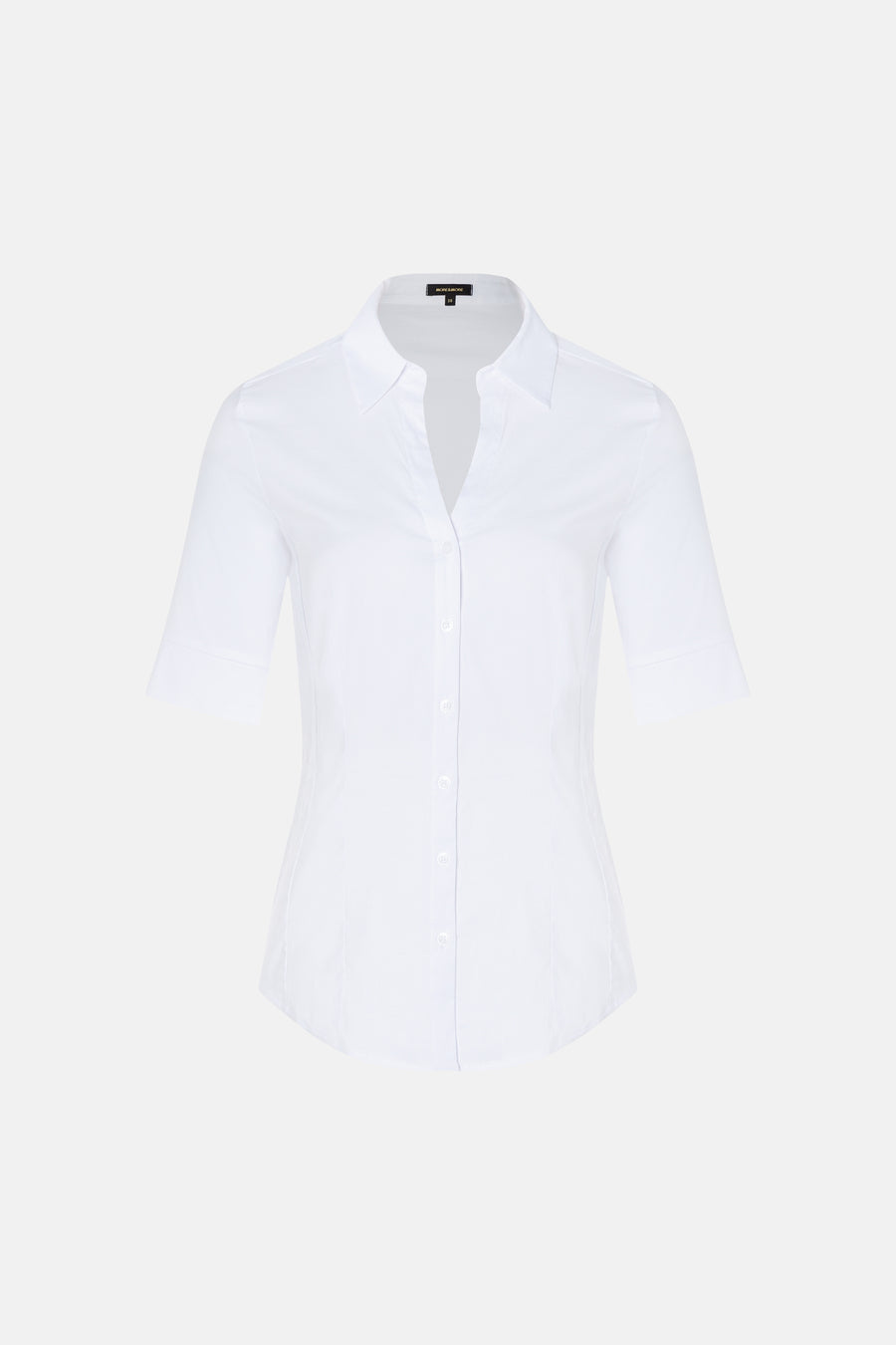 Wit 3/4-mouwen blouse van MORE & MORE, getailleerd met klassieke kraag en gedeeltelijke knoopsluiting.