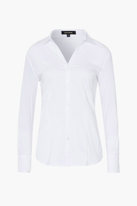 Chemise à manches longues blanche de MORE & MORE, avec une coupe ajustée et une fermeture boutonnée.