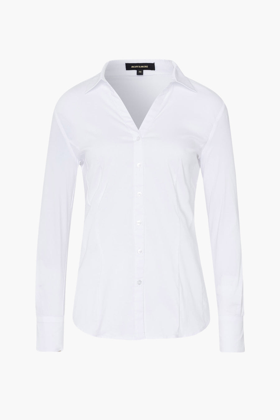 Chemise à manches longues blanche de MORE & MORE, avec une coupe ajustée et une fermeture boutonnée.