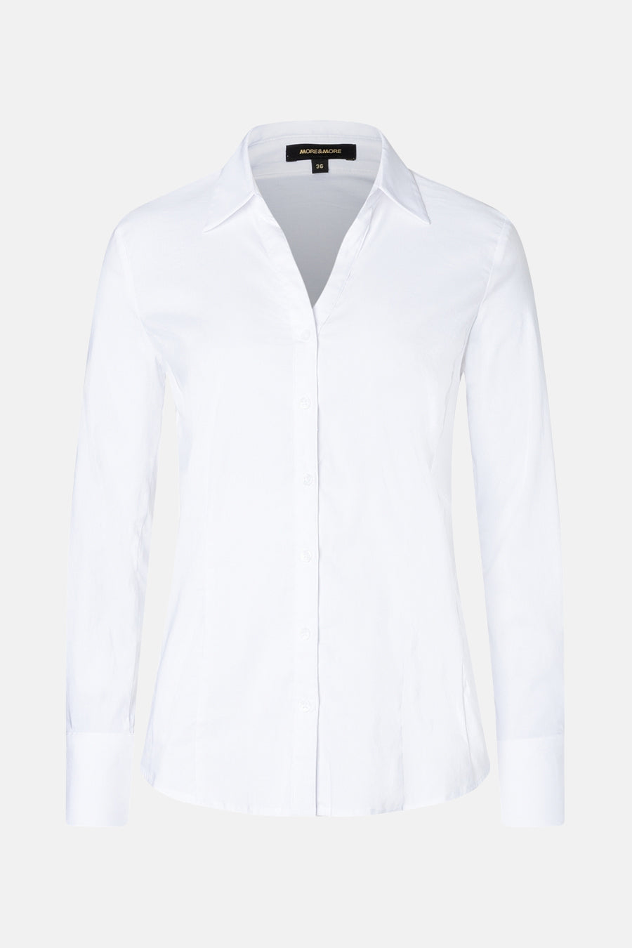 Chemise à manches longues blanche de MORE & MORE, coupe ajustée, avec col et boutonnage sur toute la longueur.