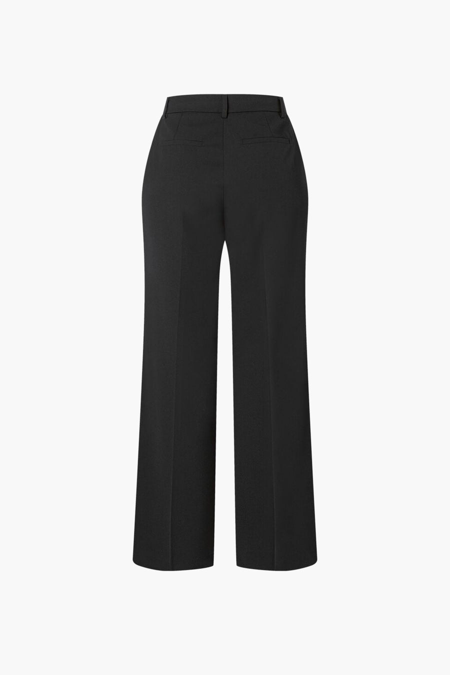 Pantalon de costume noir de More & More, coupe droite, poches arrière passepoilées sur fond blanc.
