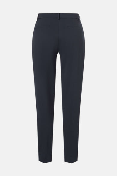 Marineblauwe pantalon van MORE & MORE, taps toelopende pasvorm en achtergezicht.