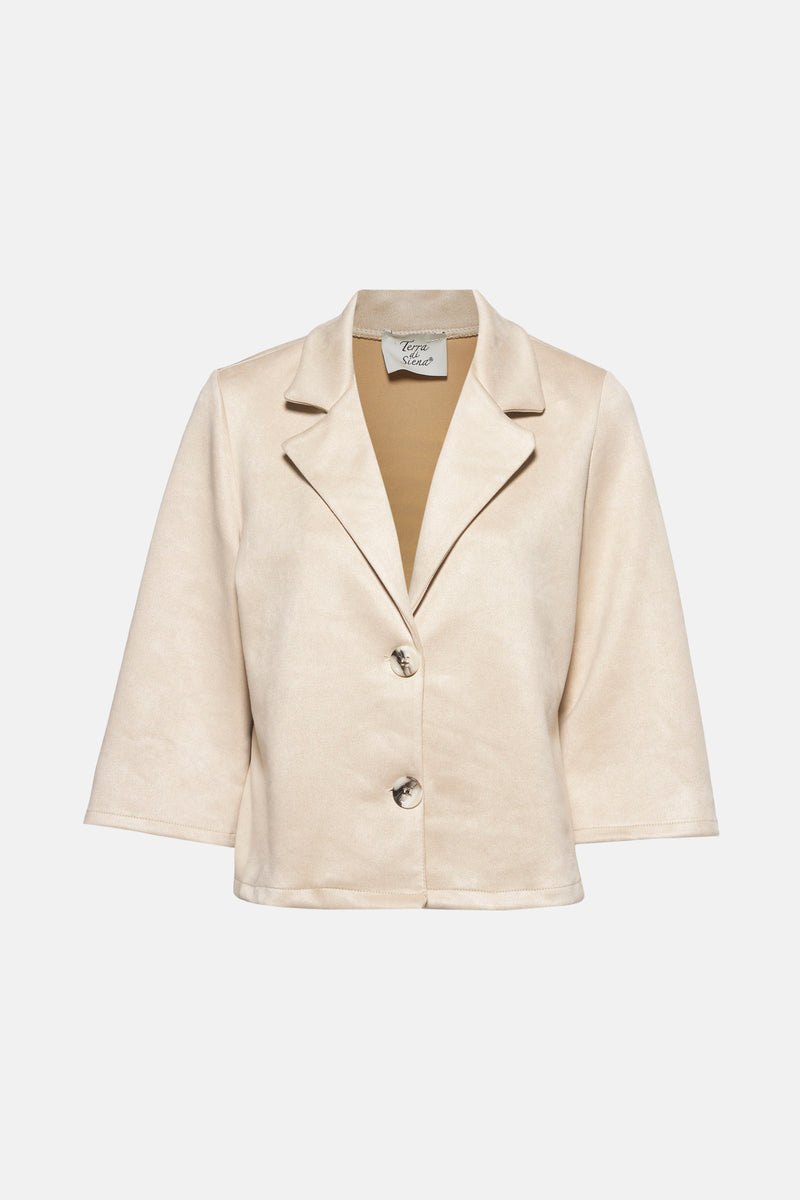 Veste courte beige de Terra di Siena, avec fermeture boutonnée et manches trois-quarts.