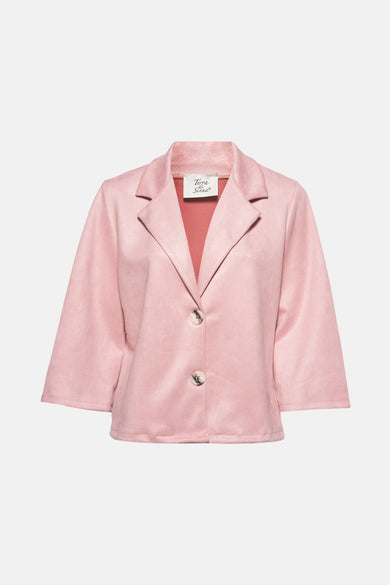 Veste courte rose en suédine de Terra di Siena, avec un col à revers et des manches trois-quarts.