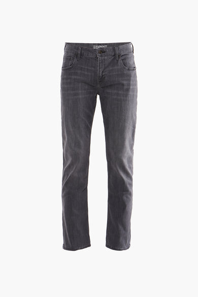 Lichtgewassen grijze jeans met rechte pijp van Esprit, achterkant met zakken en riemlussen.