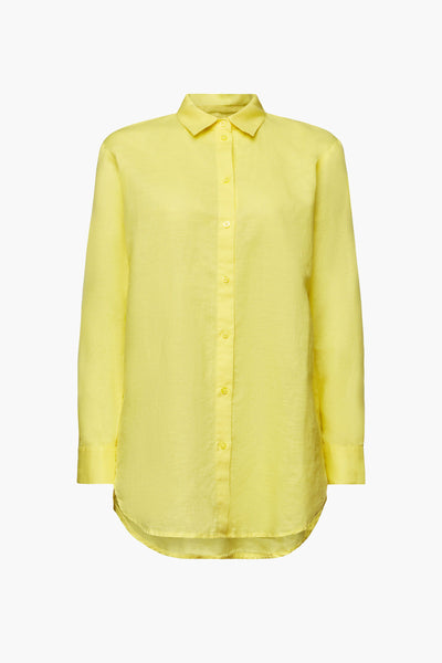 Chemise jaune à manches longues par Esprit, coupe longue avec boutons sur toute la longueur.