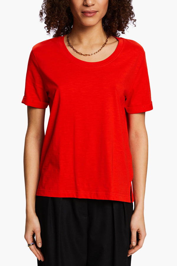 Top uni manches courtes Rouge - Esprit
