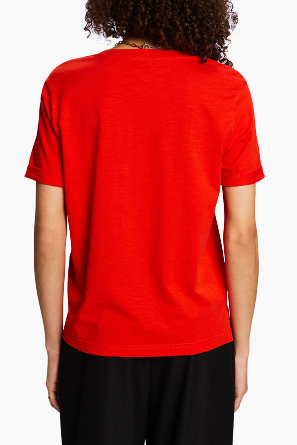 Top uni manches courtes Rouge - Esprit