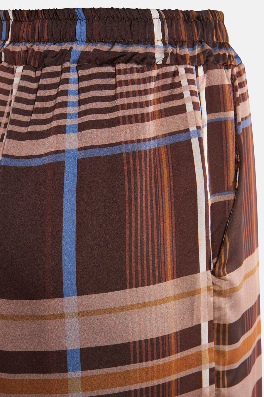 Pantalon multicolore, Terra di Siena, à motif à carreaux, avec taille élastiquée et poche latérale.