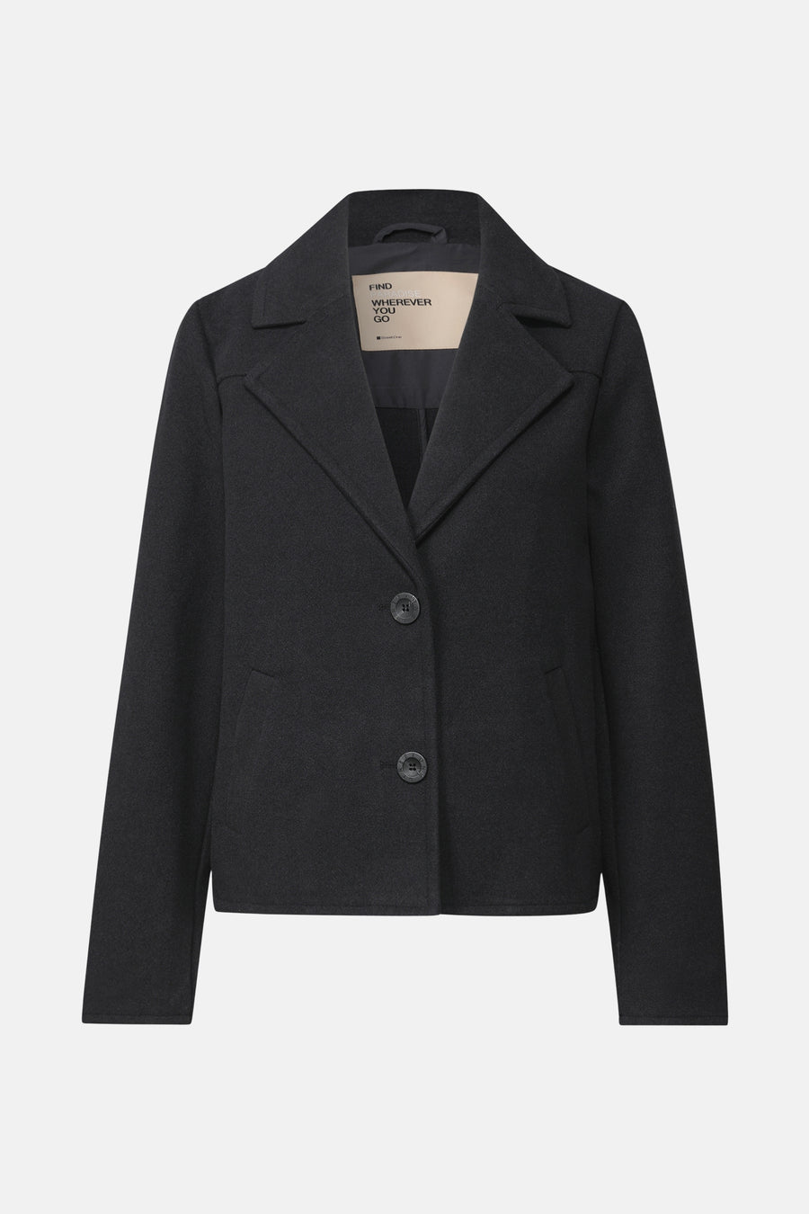 Kort blauw jasje van STREET ONE, met reverskraag en knoopsluiting.