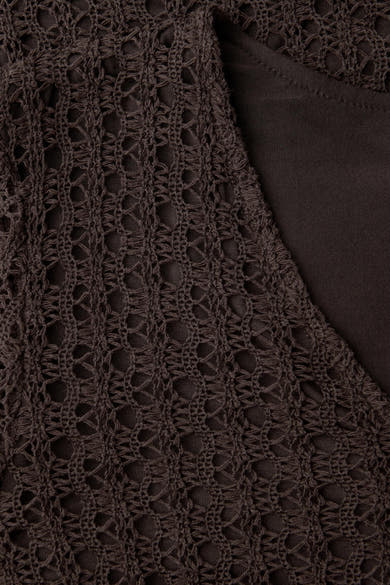 Bruine jurk van STREET ONE met een opengewerkte textuur in mesh en een effen stof.
