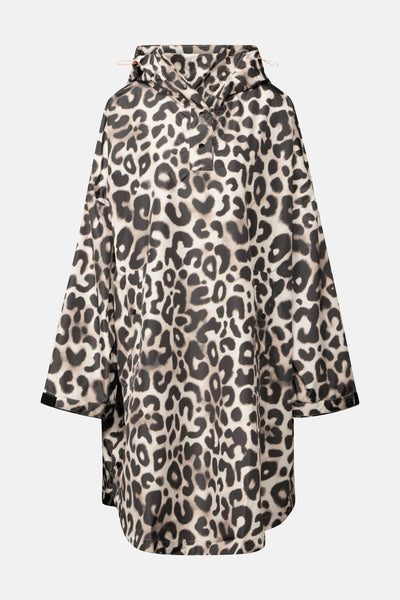 Beige regenjas van STREET ONE met een luipaardprint en een capuchon met trekkoord.