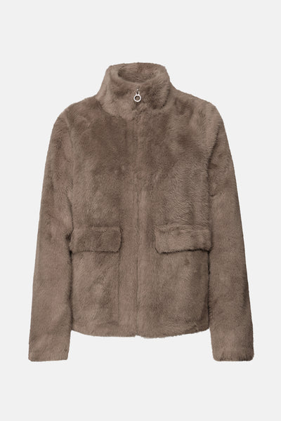 Veste courte en fausse fourrure marron de Street One, avec fermeture éclair et poches plaquées.