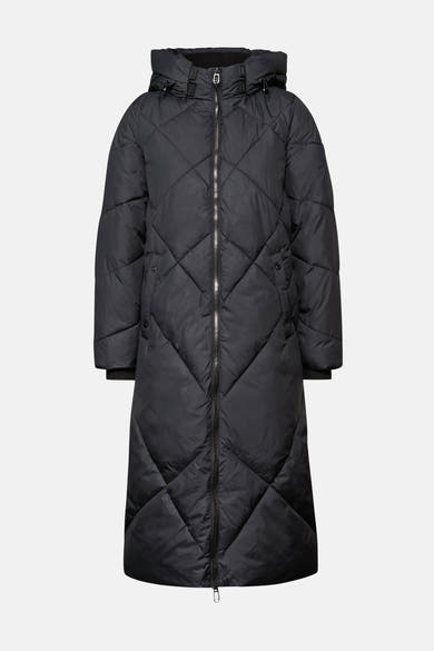 Veste longue bleue de STREET ONE, matelassée avec fermeture éclair sur fond uni.