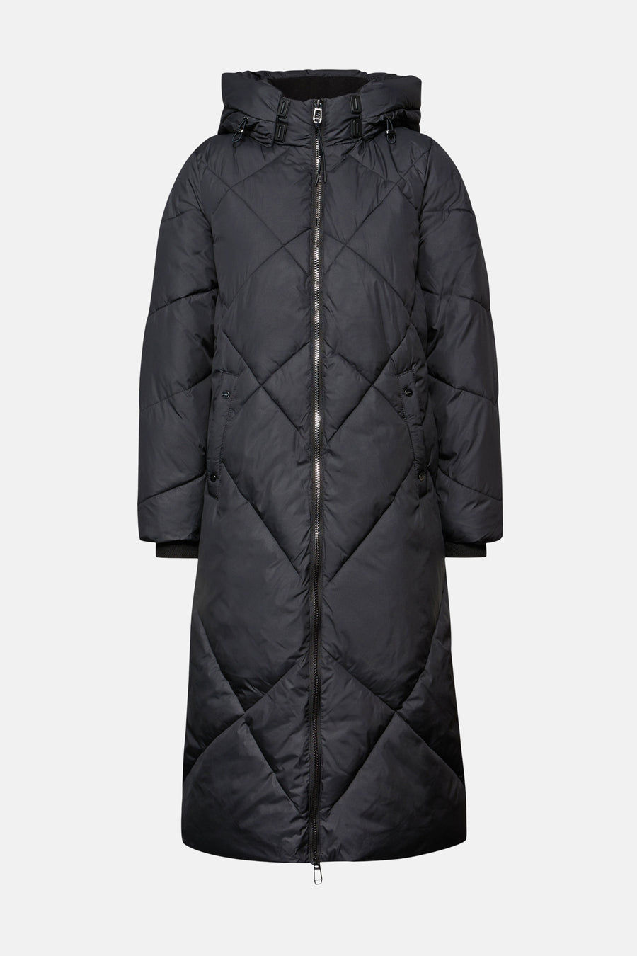 Veste longue bleue de STREET ONE, matelassée avec fermeture éclair sur fond uni.