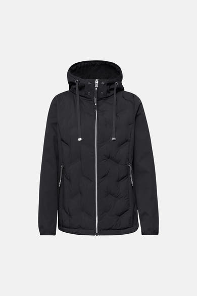 Veste courte noire par Street One avec fermeture éclair argentée et capuche à cordon.
