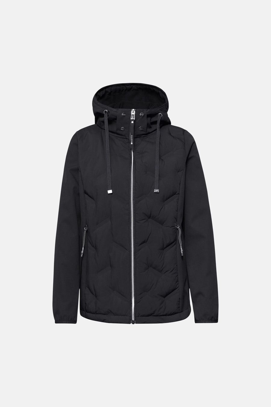 Veste courte noire par Street One avec fermeture éclair argentée et capuche à cordon.