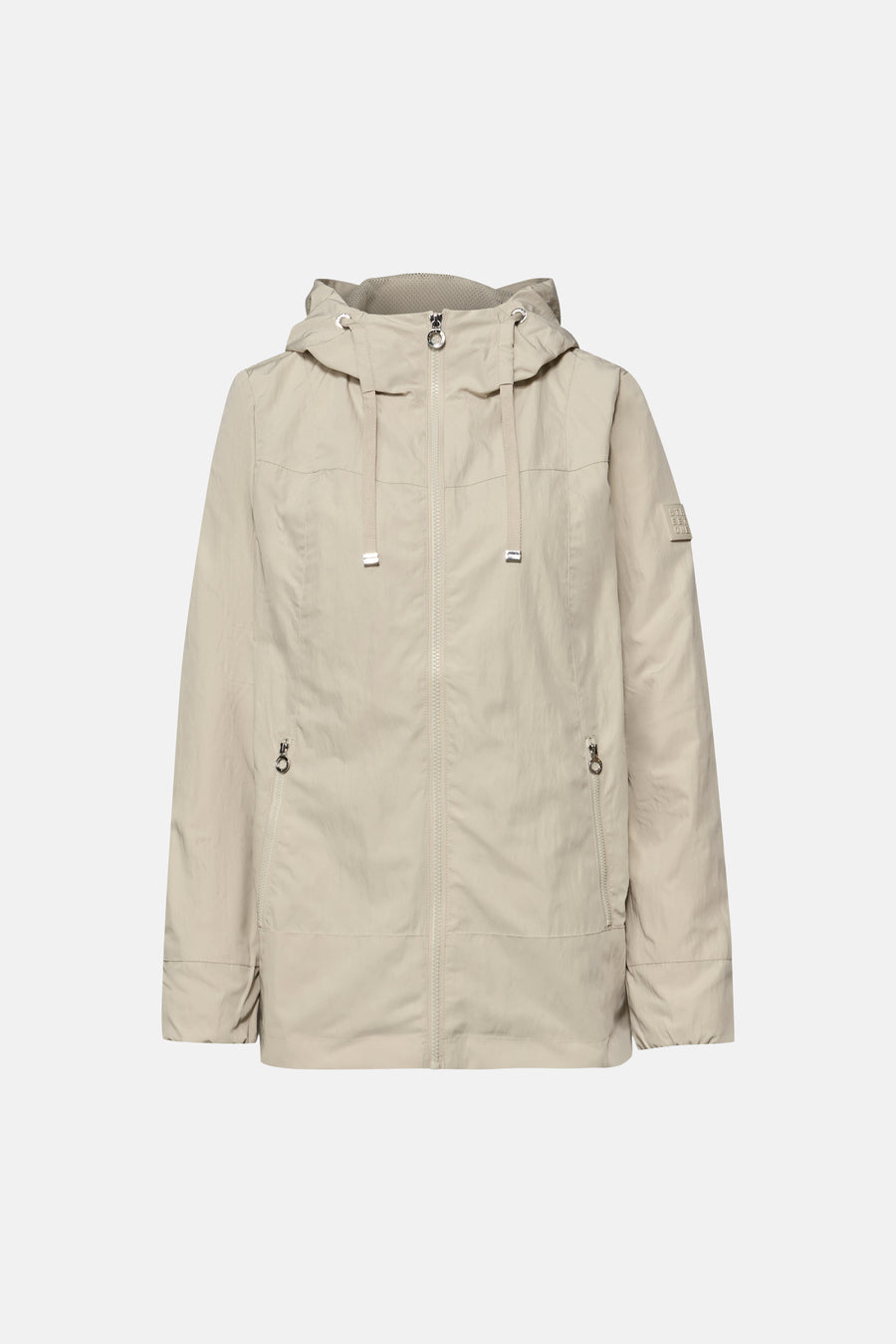 Veste courte beige de chez STREET ONE, avec capuche et fermeture éclair complète.
