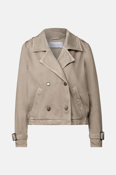 Korte beige jas van Street One met dubbele knoopsluiting en schouderflappen.