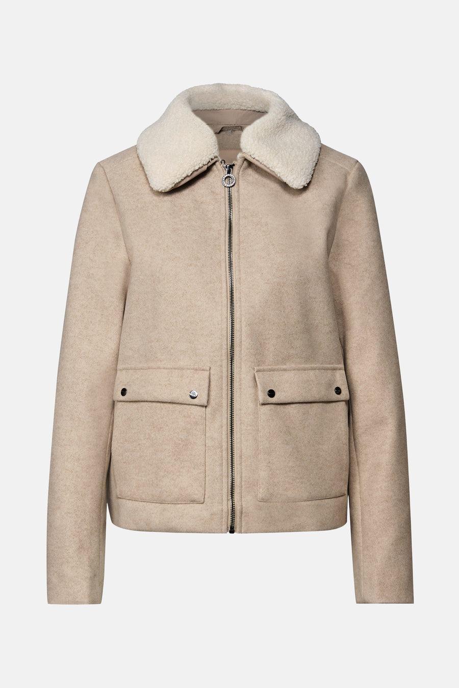 Veste courte beige de Street One avec col en fausse fourrure et poches plaquées.
