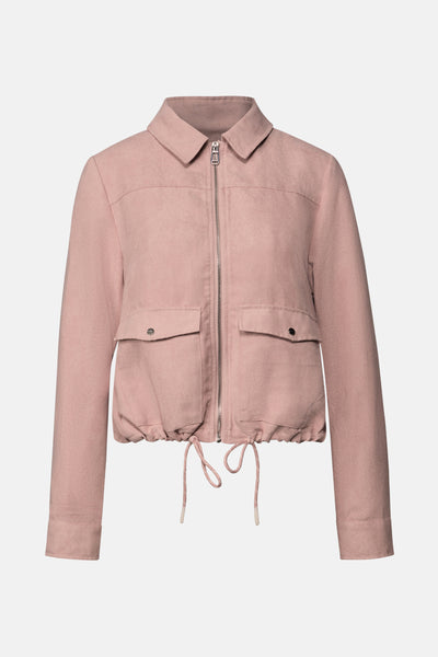 Veste courte rose en velours côtelé de Street One, avec fermeture éclair et cordon de serrage à la taille.