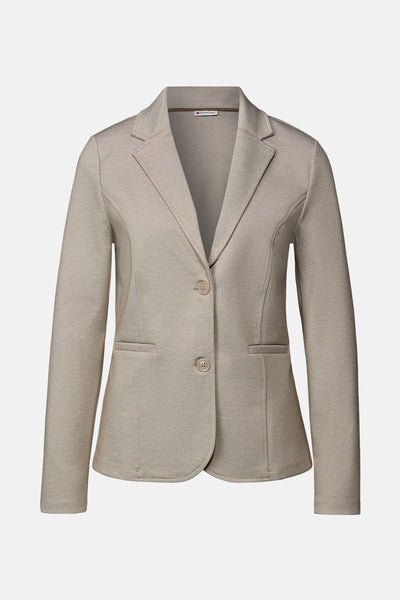 Beige blazer van Street One met twee knopen en paspelzakken.