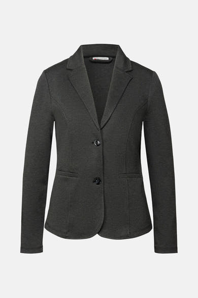 Zwarte blazer van Street One met twee knopen, paspelzak en getailleerde pasvorm.