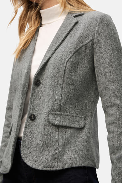 Blazer gris de STREET ONE, avec une texture à chevrons et une poche passepoilée.