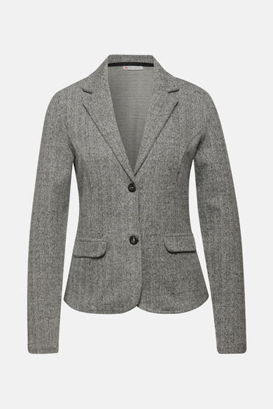 Blazer gris chiné de Street One, avec fermeture à deux boutons et poches passepoilées.