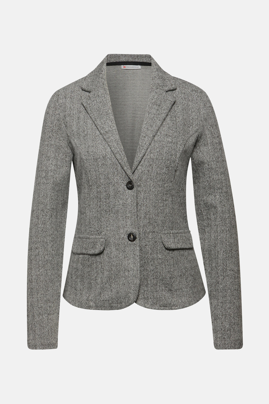 Blazer gris chiné de Street One, avec fermeture à deux boutons et poches passepoilées.