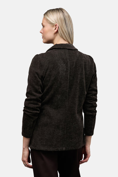 Bruine blazer van STREET ONE, ribstructuur, klassieke pasvorm, lange mouwen en een reverskraag.