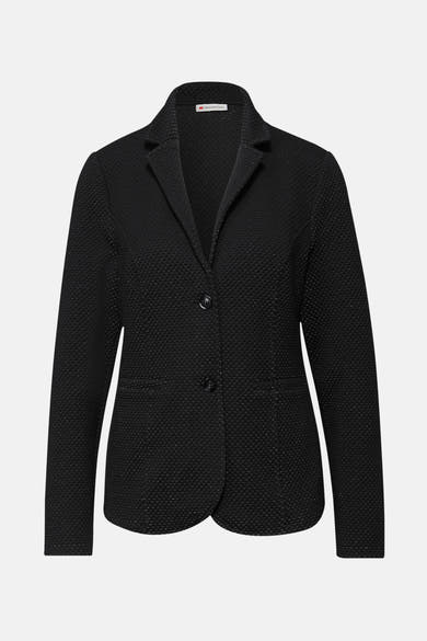 Blazer noir de Street One avec une texture subtile et deux boutons sur le devant.