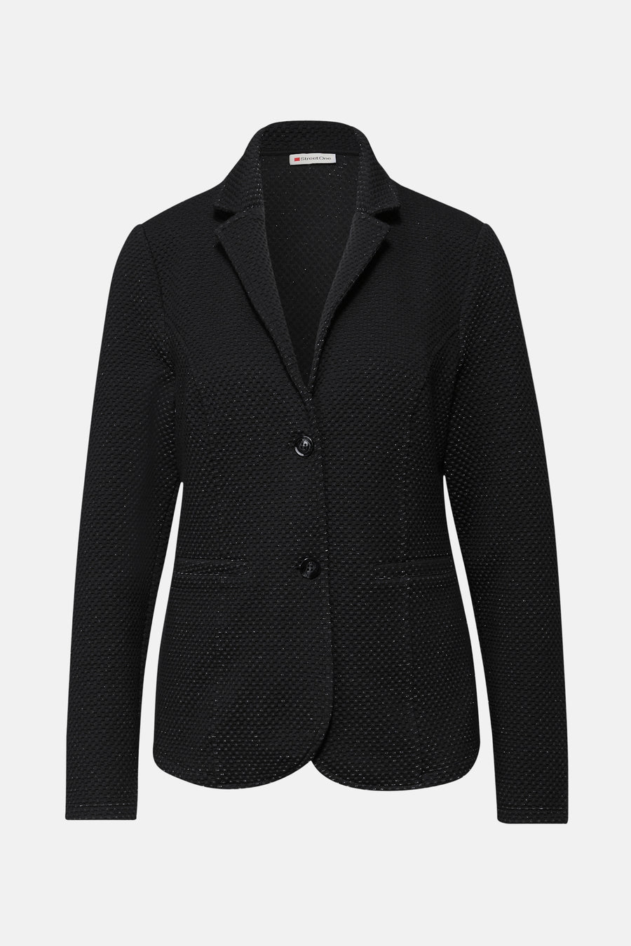 Blazer noir de Street One avec une texture subtile et deux boutons sur le devant.