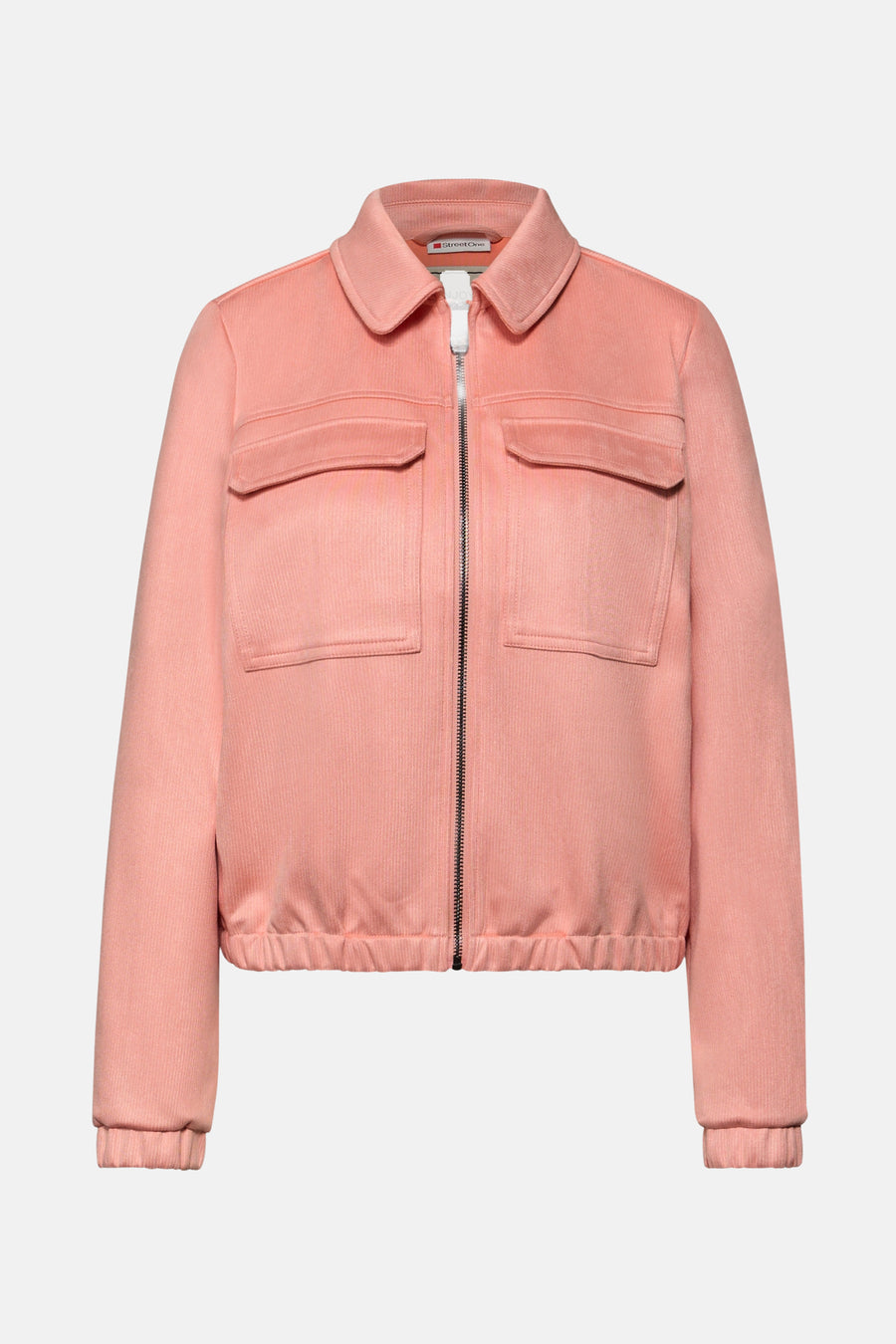 Veste courte corail de STREET ONE en velours côtelé avec fermeture éclair et poches plaquées.