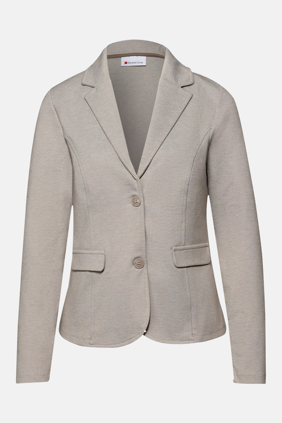 Beige blazer van STREET ONE, met twee knopen, twee opgestikte zakken en een getailleerde pasvorm.